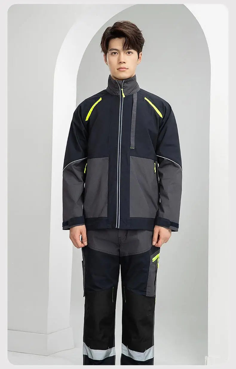 Spring Autumn Multi Pocket Men's Work Pants Wear Resistant Workshop Factory Construction Workers Clothes Reflective Strip Pants