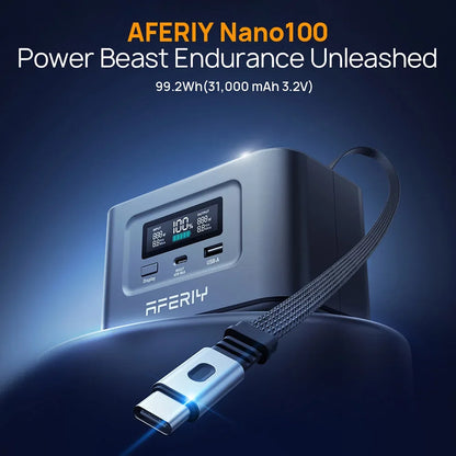 AFERIY Nano100 100W Portable Power Station 99.2Wh,Telescopic Type-C Cable,1.5h Full Charge, 3000 + Cycles LiFePO4 Battery