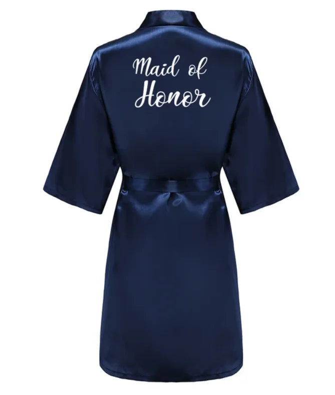 Satin Silk Robes Plus Size Wedding Bathrobe Bride Bridesmaid Mother Maid of Honor Gown Women Clothing Sleepwear Navy Blue