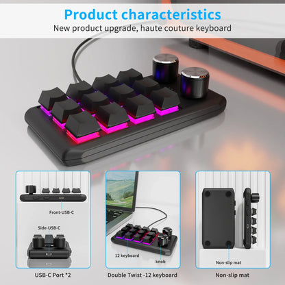 Bluetooth 12 Key 2-knob USB Programming Macro Custom Keyboard Game Console Mechanical Keyboard Photoshop Hot Swappable Keyboard