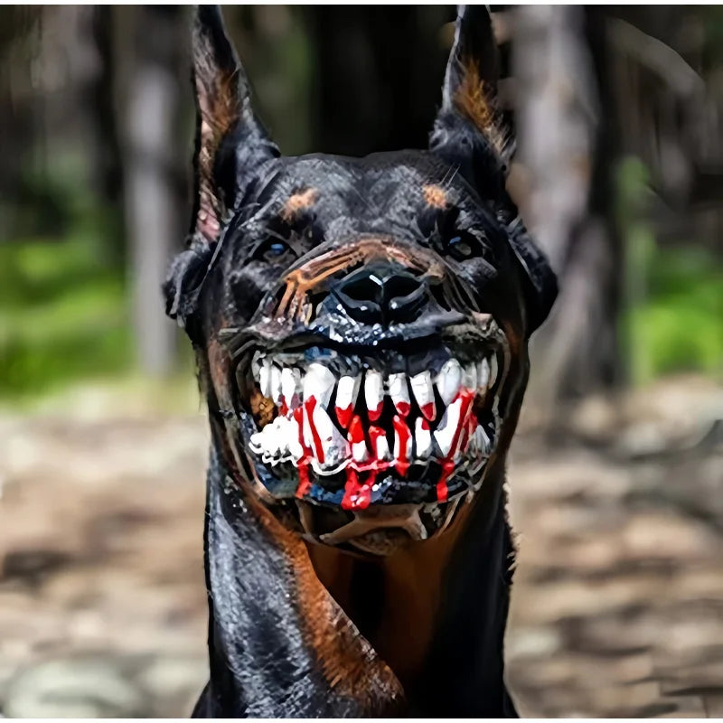 Latex Dog Mask With Blood In Pet Teeth Interesting Adjustable Elastic Cat Dog Mask Halloween Party Pet Dressing Headgear