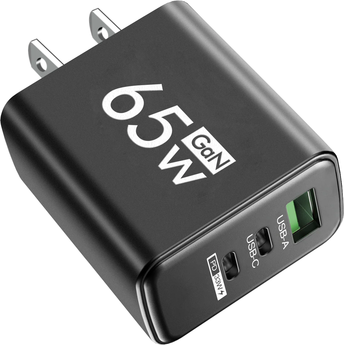 65W GaN-laddare med 3 Portar – USB-C PD och QC 3.0, Kompatibel med iPhone, Samsung och Xiaomi