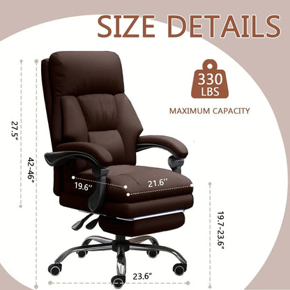 High-Back Ergonomic Office Chair, Swivel with Retractable Footrest, Multi-Position Adjustable Boss Chair