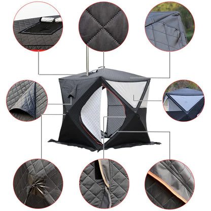 Steam sauna tent winter fishing  outdoor warm snow fishing house winter chimney mouth ice fishing tent