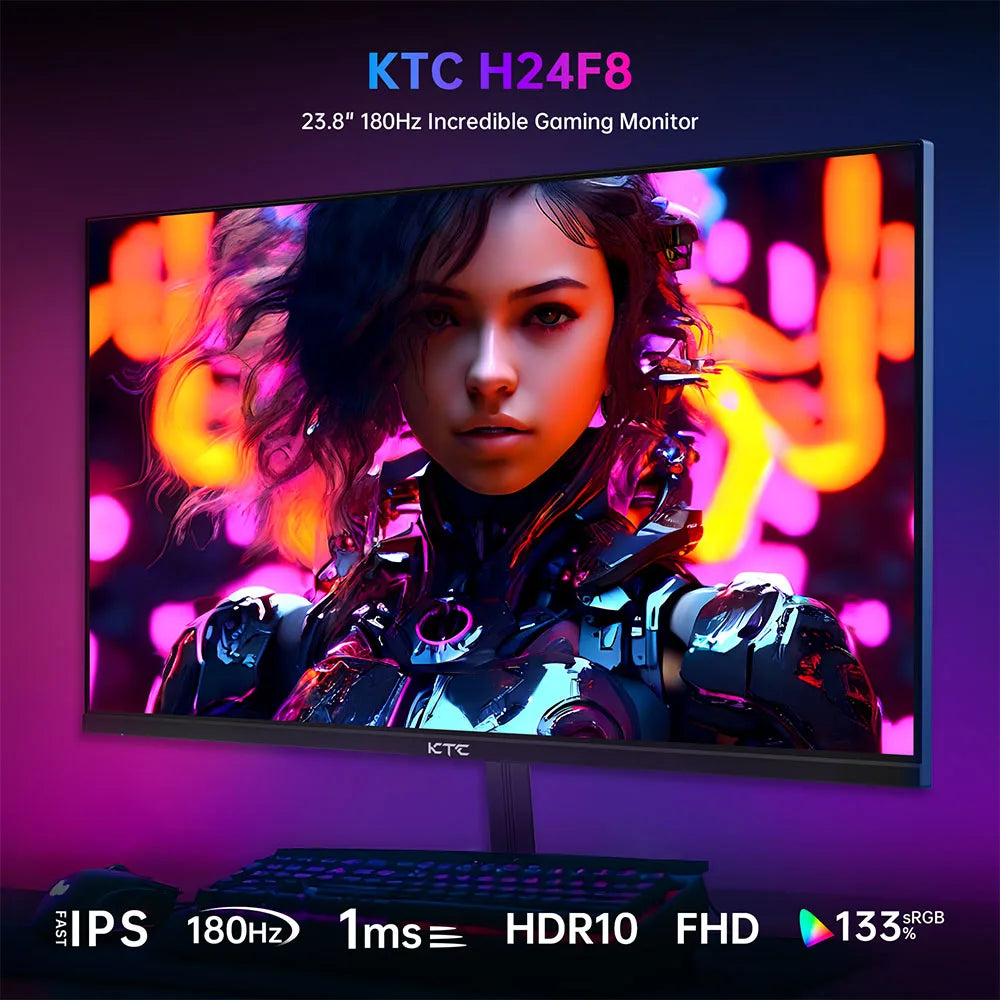 KTC H24F8 Gaming Monitor 23,8" – Fast IPS 180Hz 1ms HDR10 FreeSync 99% sRGB VESA EU-lager
