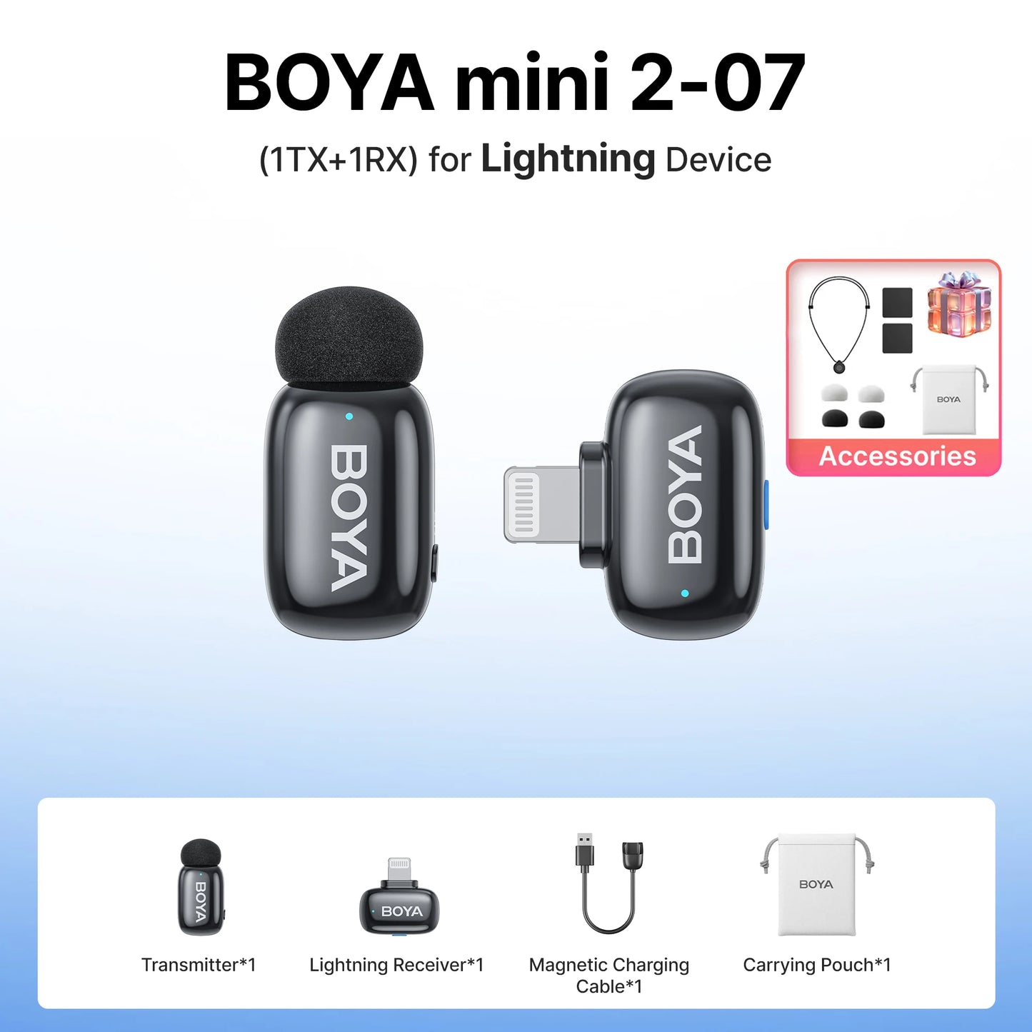 BOYA Mini 2 Wireless Lavalier Microphone AI Noise Reduction Mini Mic for iPhone 6-14/15-17 USB-C Android Phone Video Recording