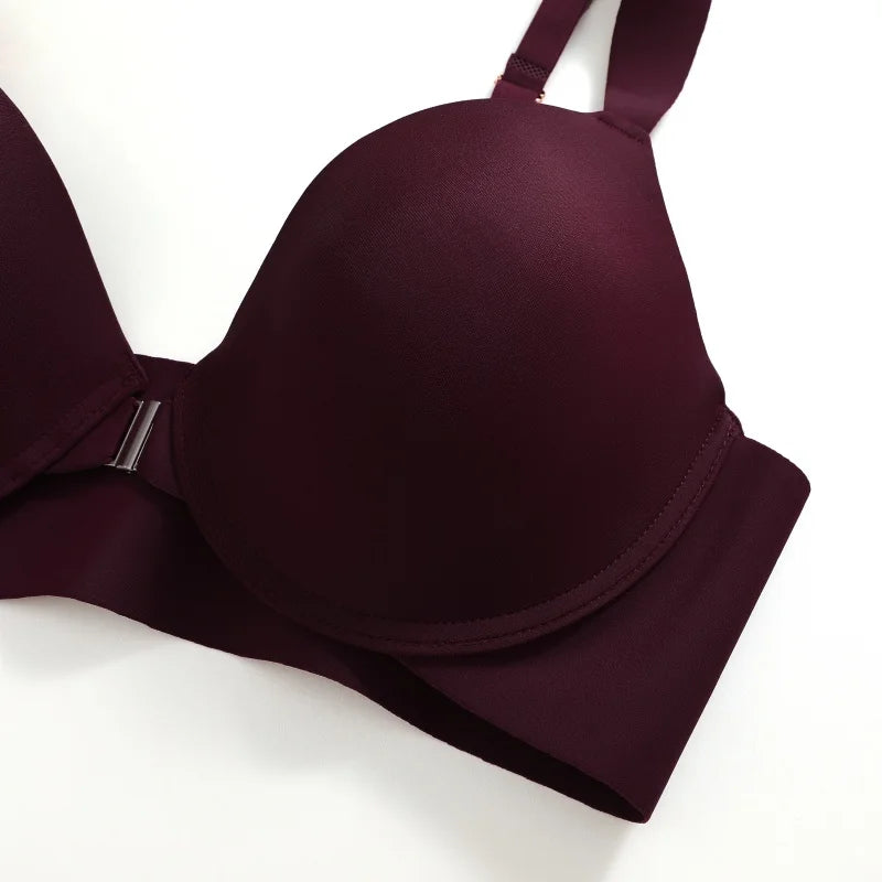 Seamless Push Up Bra Women Deep V Cup Underwear Front Closure Comfort Lingerie Adjustable Strap Plus Size Solid Color