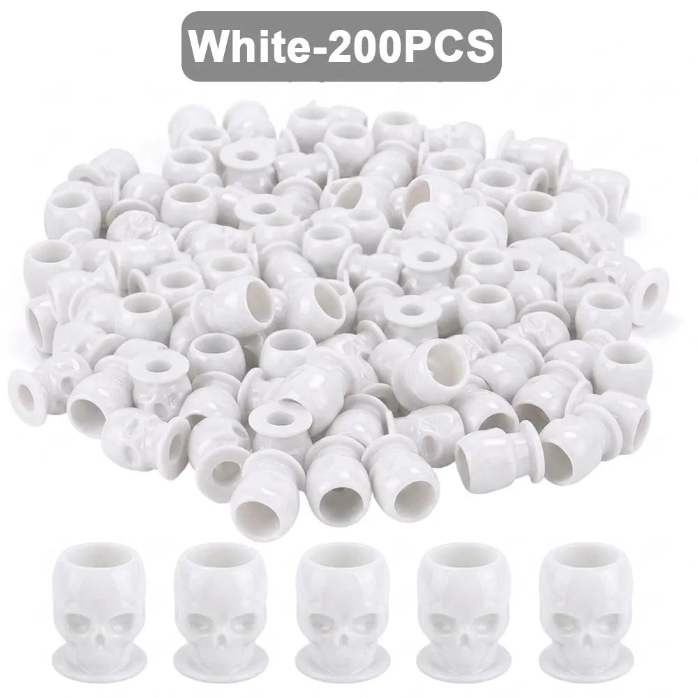 200/100/50PCS Disposable Skull Tattoo Ink Cups Black/White/Pink/Blue Pigment Container Plastic Ink Holder Tattoo Accessories
