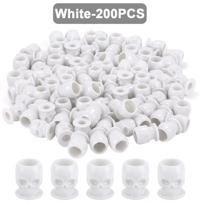 200/100/50PCS Disposable Skull Tattoo Ink Cups Black/White/Pink/Blue Pigment Container Plastic Ink Holder Tattoo Accessories