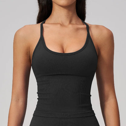 Summer New Yoga Vest Women Workout Crop Tops Cross Back Strap Fitness Bra Shockproof Sports Halter Workout Bra Push Up Yoga Vest