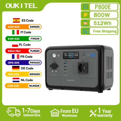 OUKITEL P800E Portable Power Station 800W Solar Generator 512Wh Lifepo4 Battery Home Backup Outdoor Camping Mobile Power