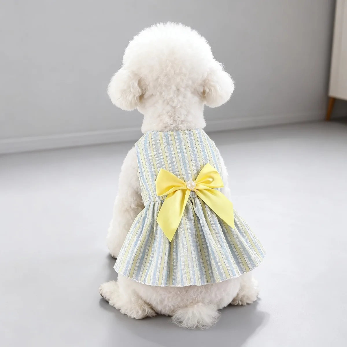 Kawaii Vertical Striped Summer Pet Clothes Soft with Bow Pet Dog Skirt Elastic Thin Dog Princess Dress