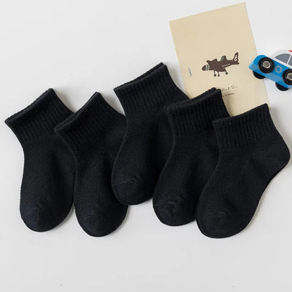 5 Pairs/Lot 2023 New Summer Children Socks Cotton Kids Fashion Black White Gray For 1-12 Years Teen Student Baby Girl Boy Socks