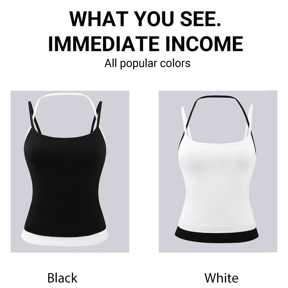 Dam Y2K Linne Crop Top – Sömlös Slim Camisole Fake Tvådelad Sportig Sommar, S–XXL