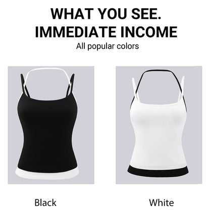 Dam Y2K Linne Crop Top – Sömlös Slim Camisole Fake Tvådelad Sportig Sommar, S–XXL
