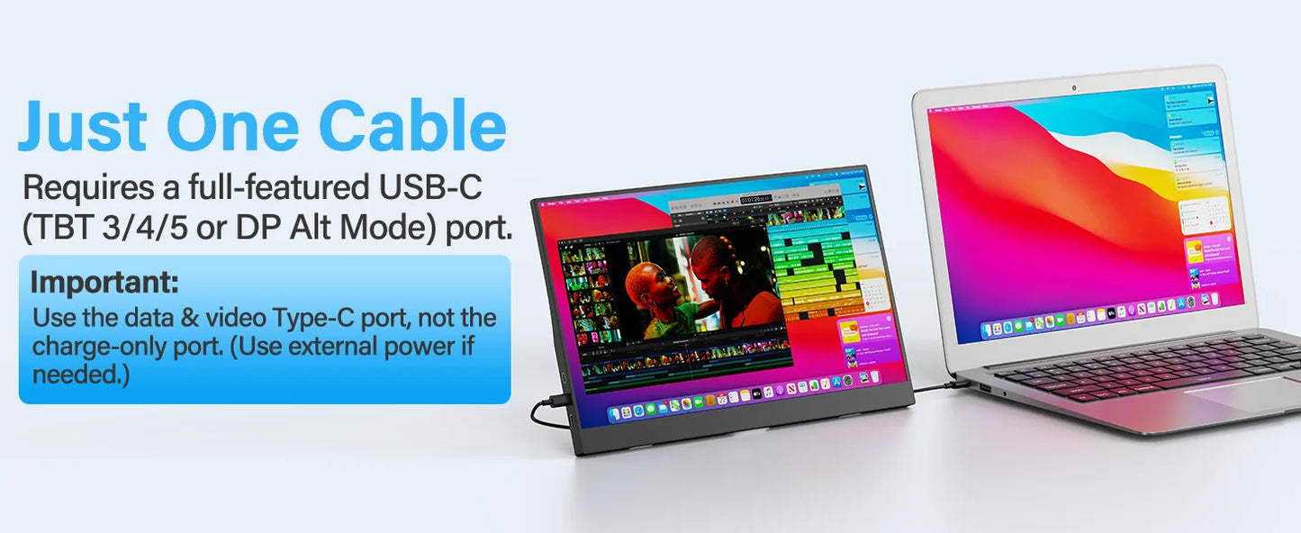 Amoudo 15,6" Portabel IPS Monitor – 1080P 1000 cd/m² Matt USB-C Mini-HDMI Inbyggda Högtalare VESA