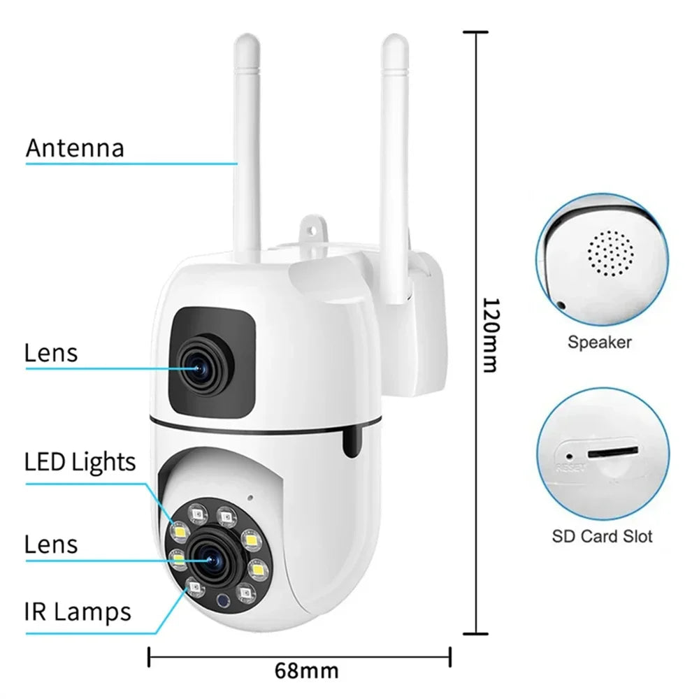 8MP Wifi Wireless Security Surveillance PTZ Camera 2 Lens 8X Zoom Camera 5MP Tracking Two-way Audio Night Color Pet Baby Monitor