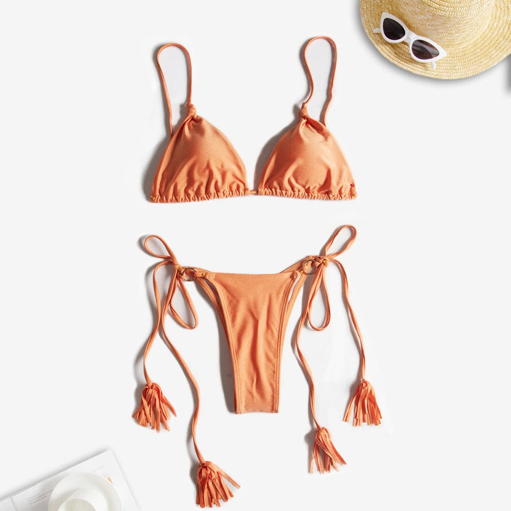 Cikini-Three-Point Bra for Women, Swimsuit Tie Rope, Swimming Pool Wear, Sexy Bikini, Hot Selling, New Fashion, 2022