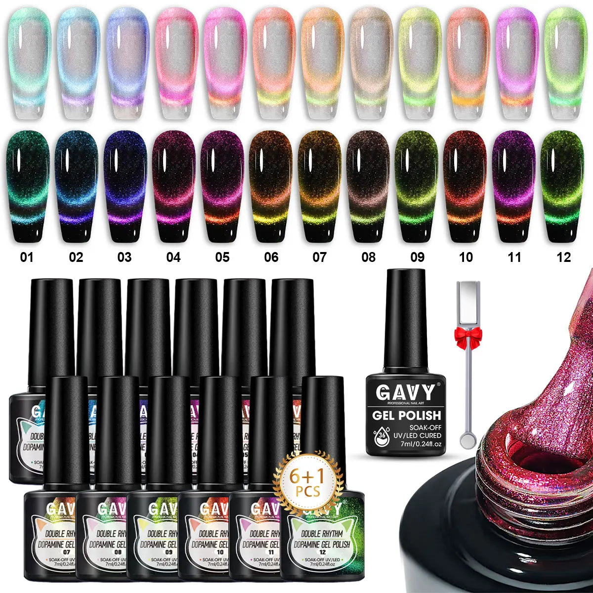 GAVY 5-Piece Two-Color Cat's Eye Gel Nail Polish Set + Black Base Gel + Magnetic Stick, for DIY Nail Art