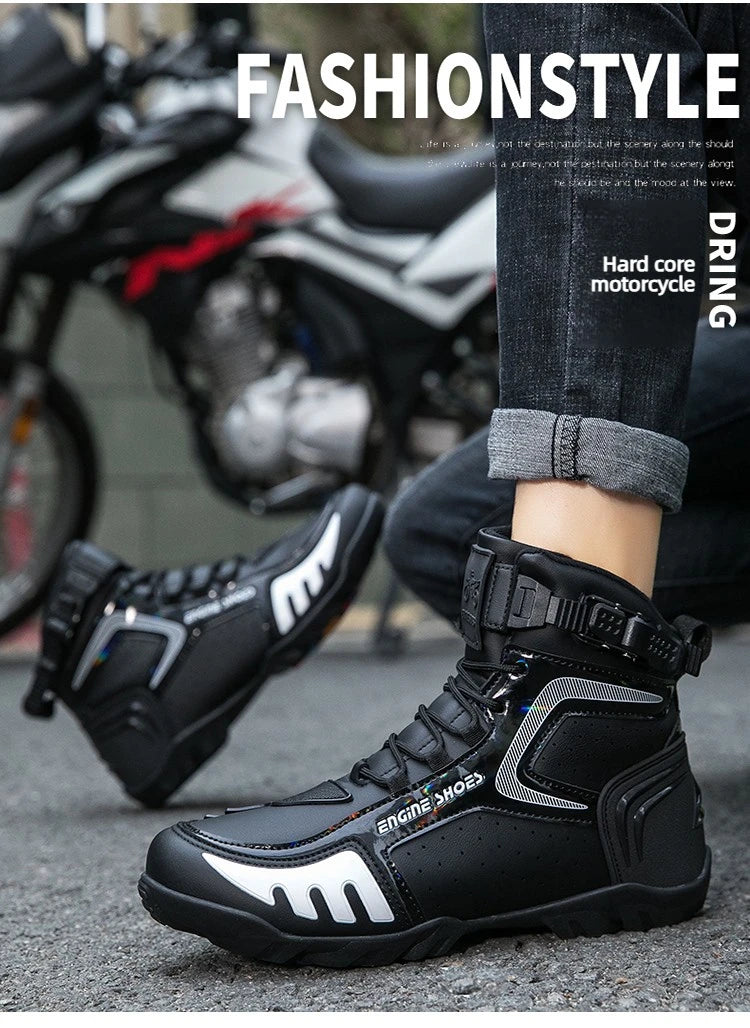 Men Leather Motos Breathable Anti Slip Wear-resistant Riders Boots Motorbike Racing Ankle Length Shoes 2026 New Motorcycle Boots