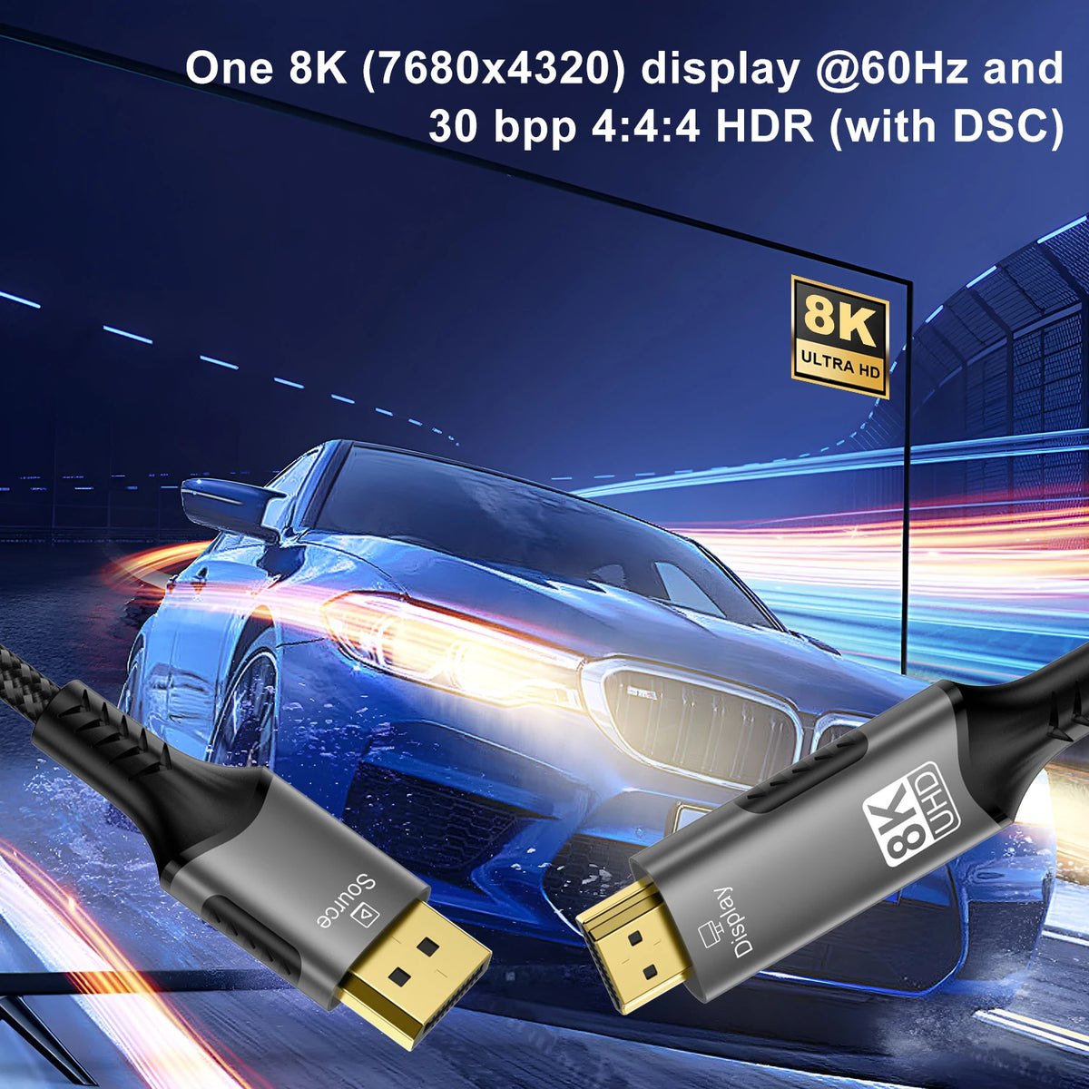 DisplayPort till HDMI-kabel – 4K eller 8K, 1–3 m