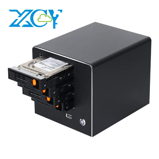 XCY X108 NAS Mini PC 4-fack 2,5"/3,5" SATA – Intel N150 / Celeron N2940, Windows 10/11 Linux NAS, DDR5/DDR3L