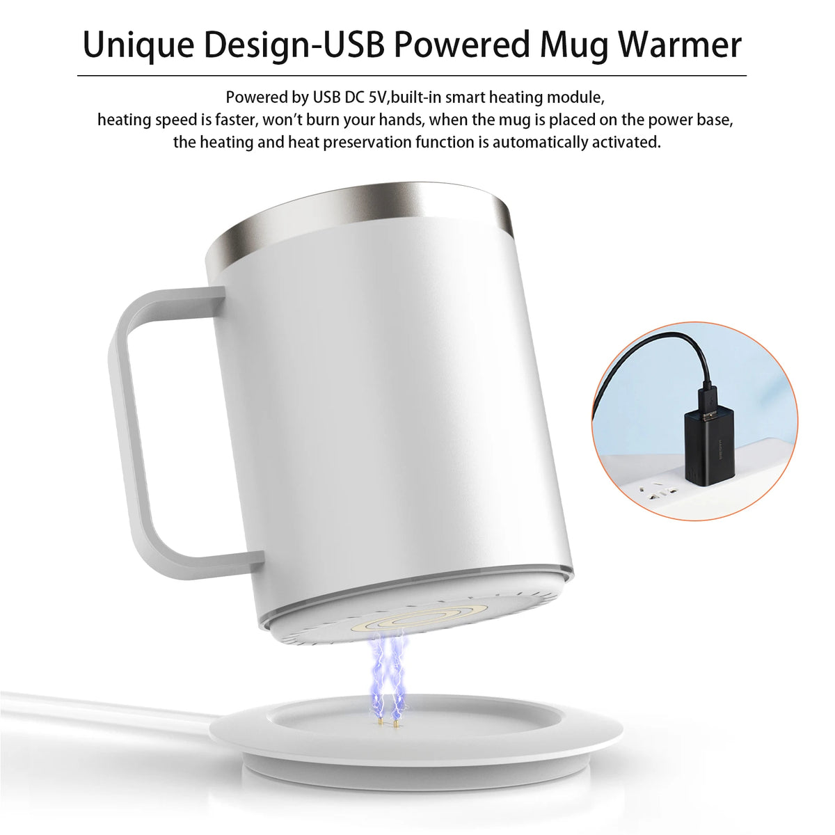 Self Heating Coffee Mug USB Powered Heated Cup with Temperature Control 131℉ Electric Coffee Mug Warmer for Desk Heated Mug