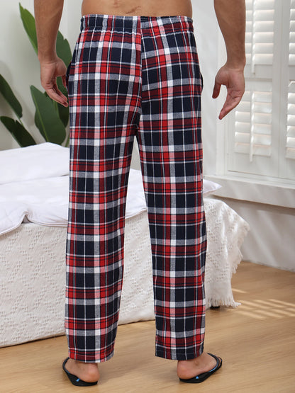 Men's 3Pcs Pajama Sleeping Pants Cotton Plaid Pjs, Long Plaid Print Sleepwear Pajama Pants with Elastic Waist Homewear