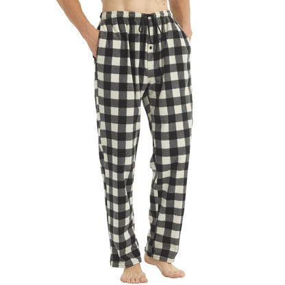 Herr Fleece Pyjamasbyxor – Mjuka Varma Rutiga med Fickor, 3 Färger M–XXL