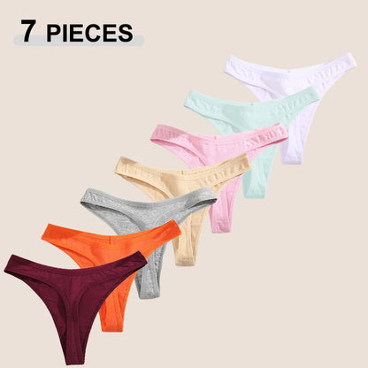 7Pcs/Set Seamless Cotton Panties For Women Sexy Low Waist Cotton Soft Thongs Ladies Solid Color Underpants Breathable G-strings
