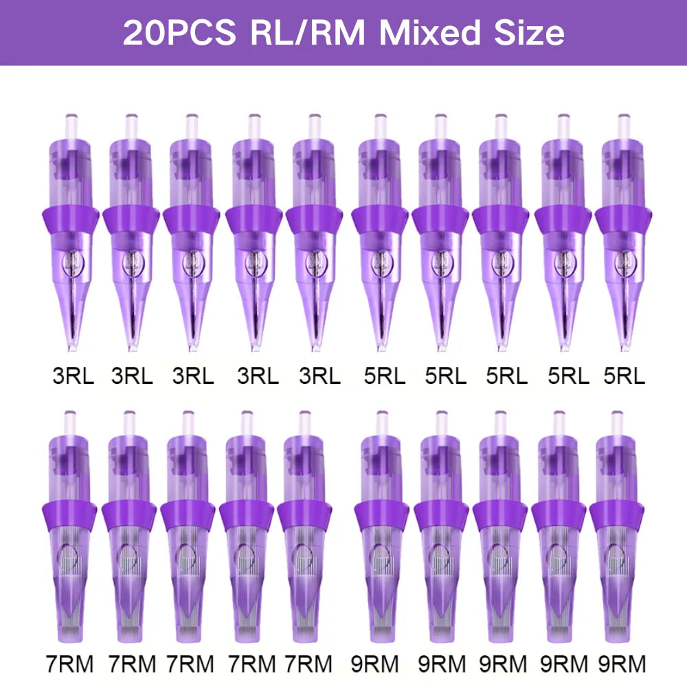 20PCS Original Mixed Cartuchos Para Tatuar 3RL 5RL 7RL 7RM 9RM Disposable Permanent Brow Makeup Tattoo Cartridges Needle 0.3MM