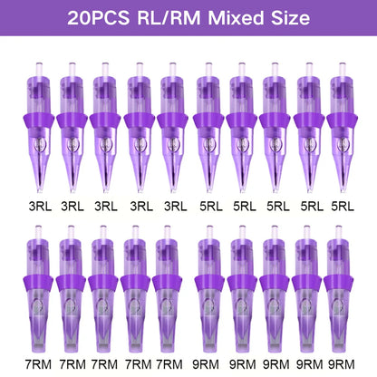 20PCS Original Mixed Cartuchos Para Tatuar 3RL 5RL 7RL 7RM 9RM Disposable Permanent Brow Makeup Tattoo Cartridges Needle 0.3MM