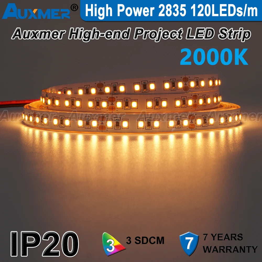 High Power 2835 LED Strip Lights,Mono Color,120LEDs/m 240LEDs/m,CRI＞95/90,3SDCM,Super Bright Flex LED DC12/24V,5m/reel,IP20