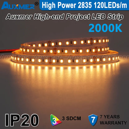 High Power 2835 LED Strip Lights,Mono Color,120LEDs/m 240LEDs/m,CRI＞95/90,3SDCM,Super Bright Flex LED DC12/24V,5m/reel,IP20