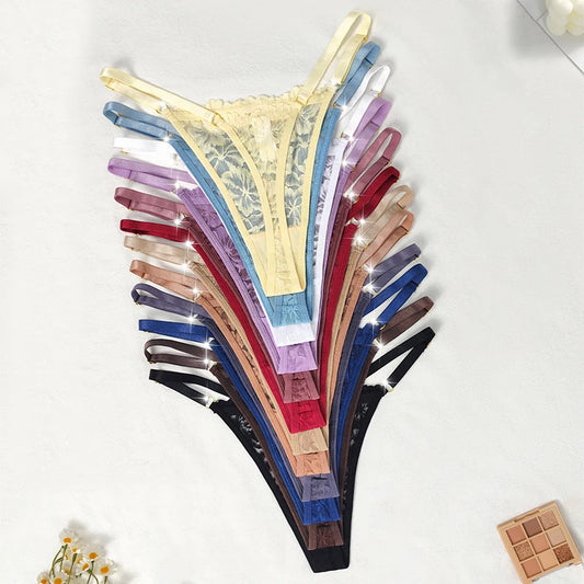 12-pack lågt skurna damtrosor i G-string-modell med blommor