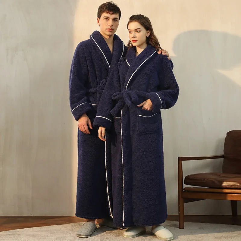 Female Autumn and Winter Warm Long Flannel Thick Couple Bath Bathrobes Men Women Pajamas Shower Robe Bath Towels For Adults
