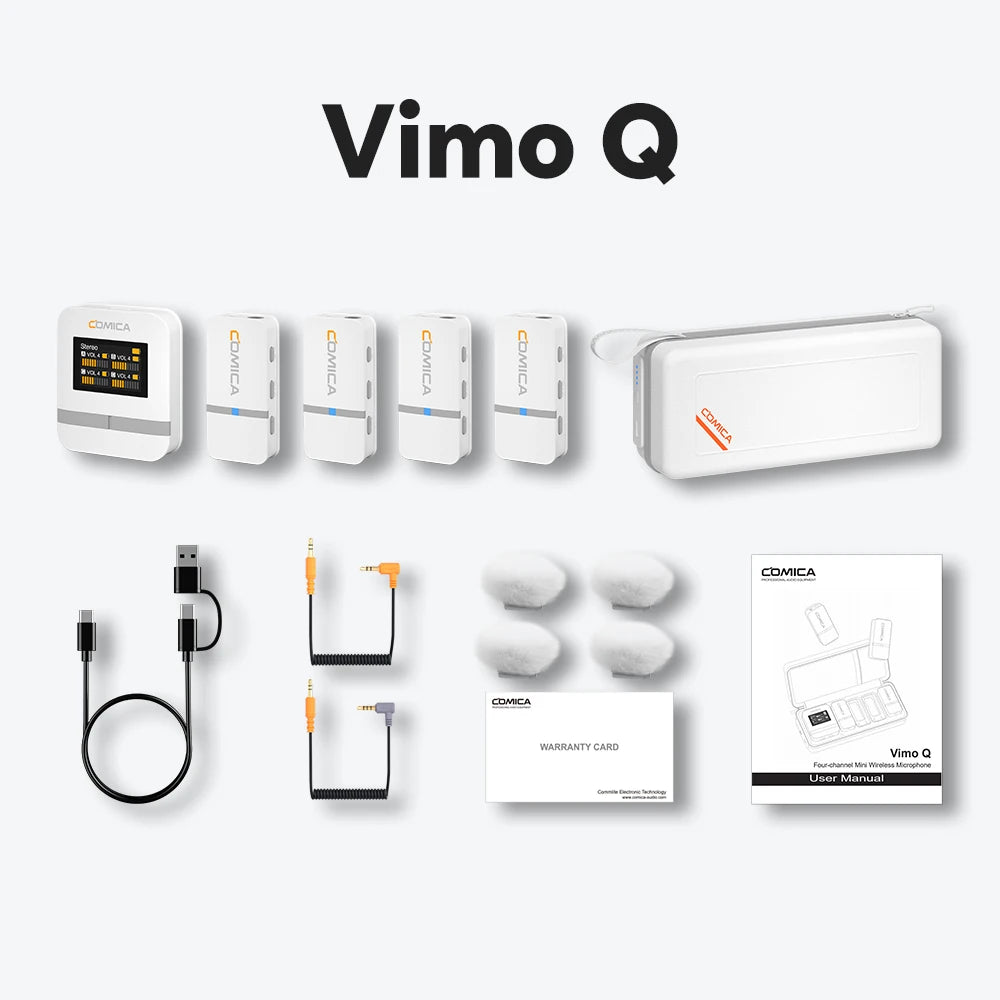 COMICA Vimo Q Four channel Mini Wireless Microphone Wireless Lavalier Microphone With Charging Case for Camera Smartphone PC
