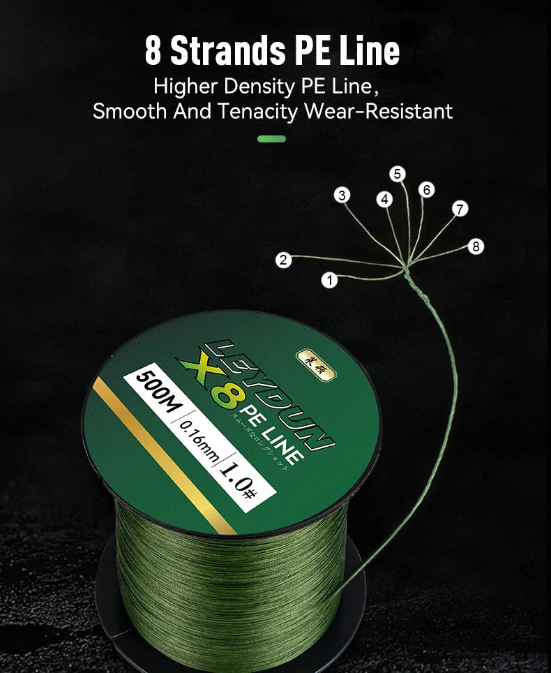 LEYDUN 500m Micro New Fishing Lines 8 Strands Braided PE Japan Smooth Multifilament Line Sea Fishing Carp Fly Wire Line Tool