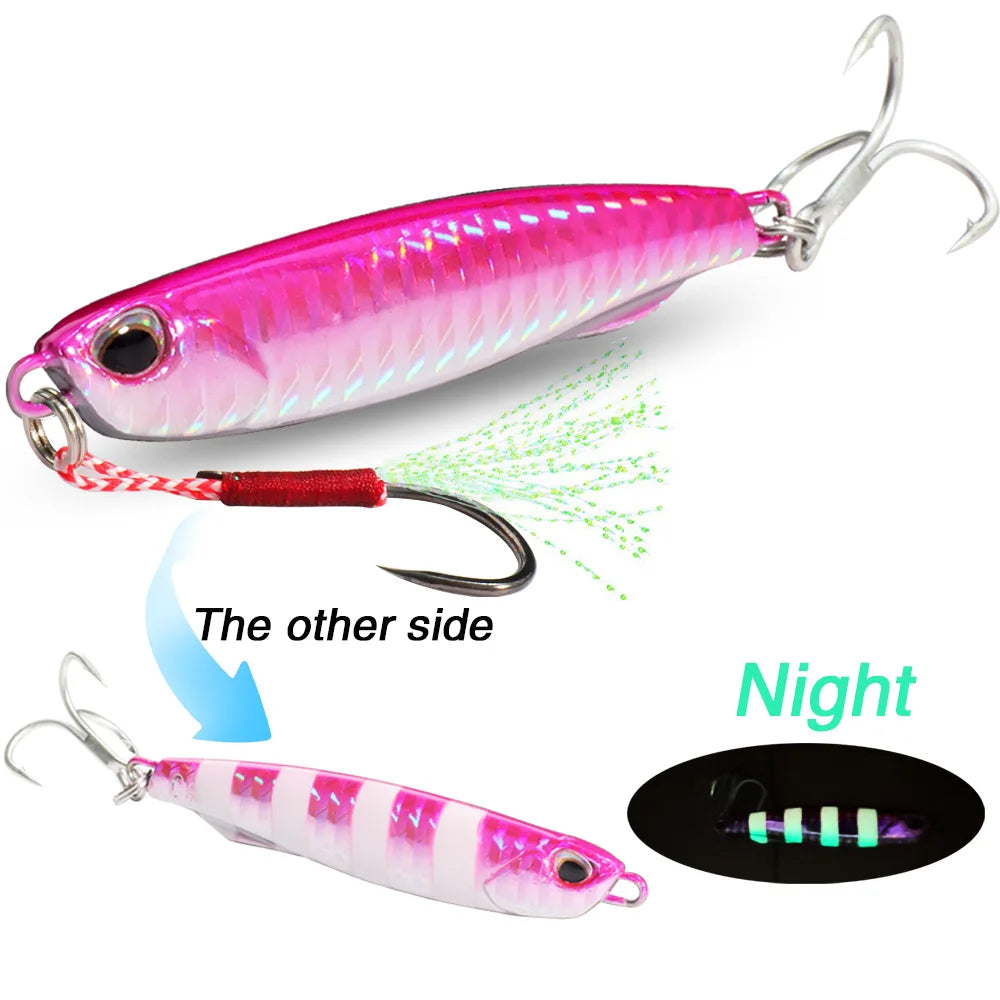 5pcs/box Metal Jig Lures 10g 20g 30g 40g Spinner Sinking Pencil Feather Hook Treble Hooks Pesca Set Fishing Tackle Box Bait Kit