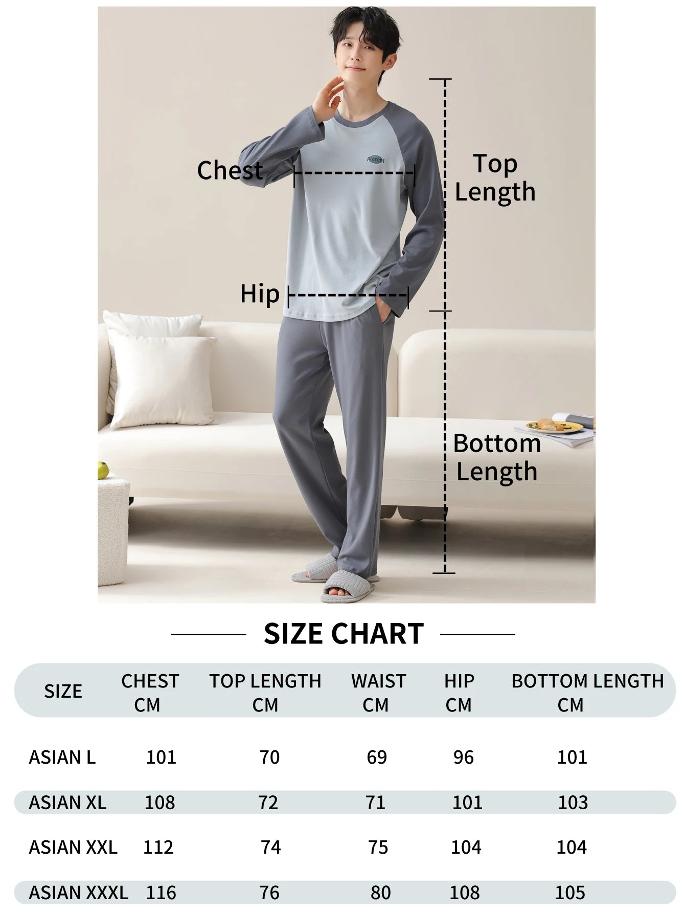 Herr Pyjamas 100% Bomull Långärmad – Fyra Säsonger Plus Size Tonår Hemmaset, L–3XL