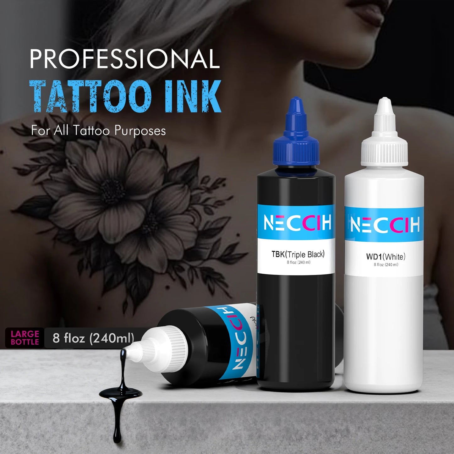 8OZ 240ML Black Tattoo Ink Original TBK BLK WD1 Triple Black Ink Professional Tattoo Pigment Permanent Skin Body Art Pigment