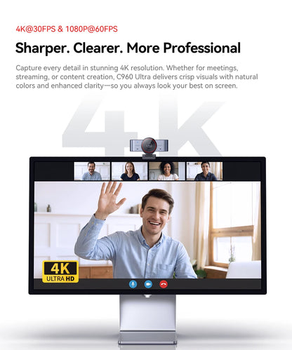 Webcam 4K Ultra HD with 1/1.5"Large Sensor & Metal Body,PC Accessories USB Camera for Online Meetings/Streaming/Content Creation