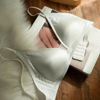 Thin Satin Wireless Deep V Bra Shockproof Anti-sagging Push Up Underwear Gathered Breasts Lingerie Seamless Bras Summer Spring