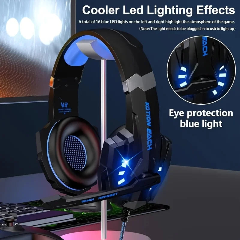 Gaming Headset G9000 Over-Ear – 3,5mm + USB LED-belysning Mikrofon Aktiv Brusreducering Stereo PC PS5 Blå Röd Vit Svart