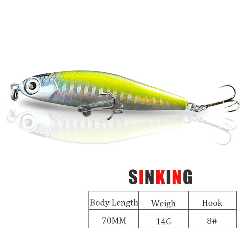 Pencil Warped Mouth Fish Sea Bass Bait Fake Bait 14G70MM Sinking Fishing Accessories Swimming Bait 3D Fish Eye