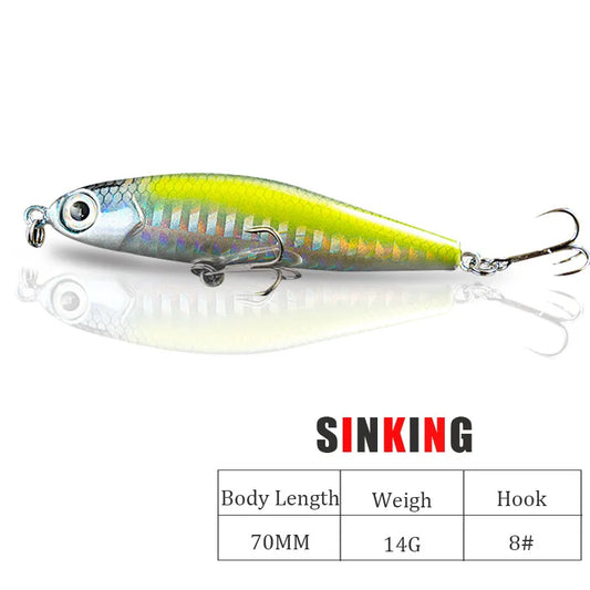 Pencil Warped Mouth Fish Sea Bass Bait Fake Bait 14G70MM Sinking Fishing Accessories Swimming Bait 3D Fish Eye