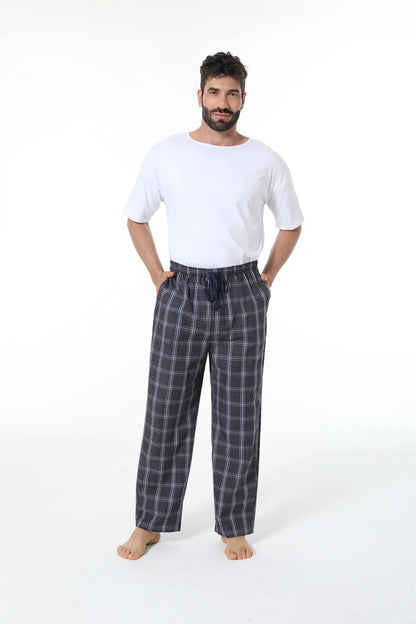 3pcs Men's Pajama Pants Autumn Simple Plaid Pattern Casual Cotton Sleepwear Trendy Elastic Waistband Home Pajama Bottoms