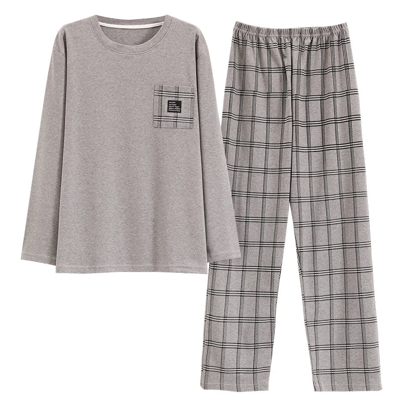 Rutigt pyjamasset herr i bomull – långärmat, fyra modellval, L–5XL
