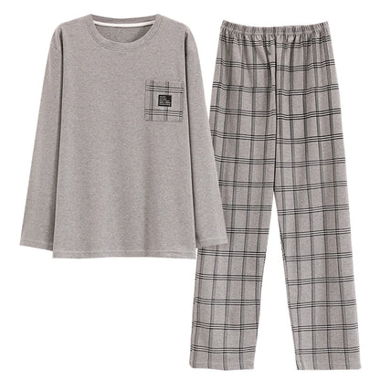 Rutigt pyjamasset herr i bomull – långärmat, fyra modellval, L–5XL
