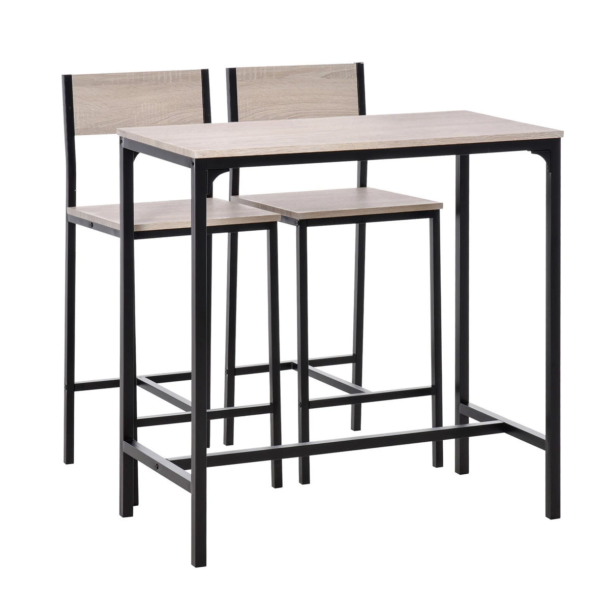 HOMCOM 835-135 barbord med 2 sittmöbler – trädekor och svart metall